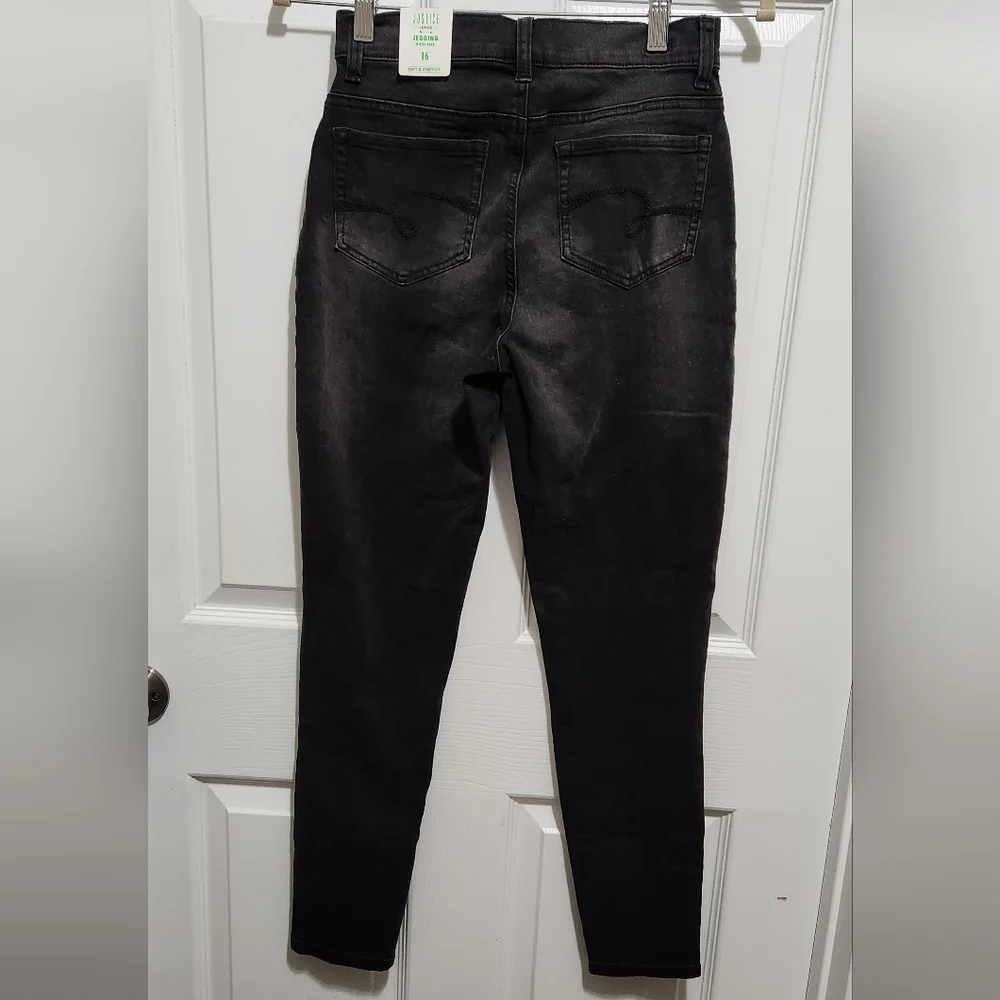 NWT Justice girl's black high rise jeggings size 16